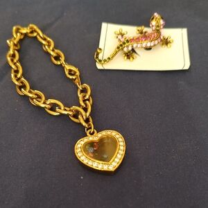 Vintage Avon Bracelet And Lizard Rhinestone Brooch